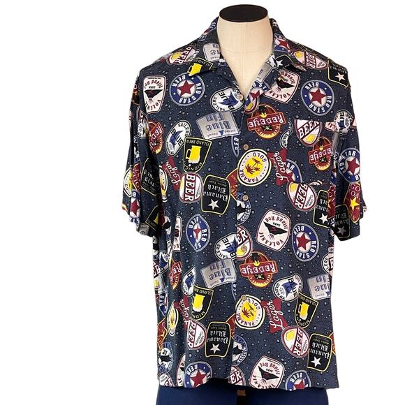 George Short Sleeve Beer Label Button Up Shirt size XL 46-48 - Picture 1 of 5